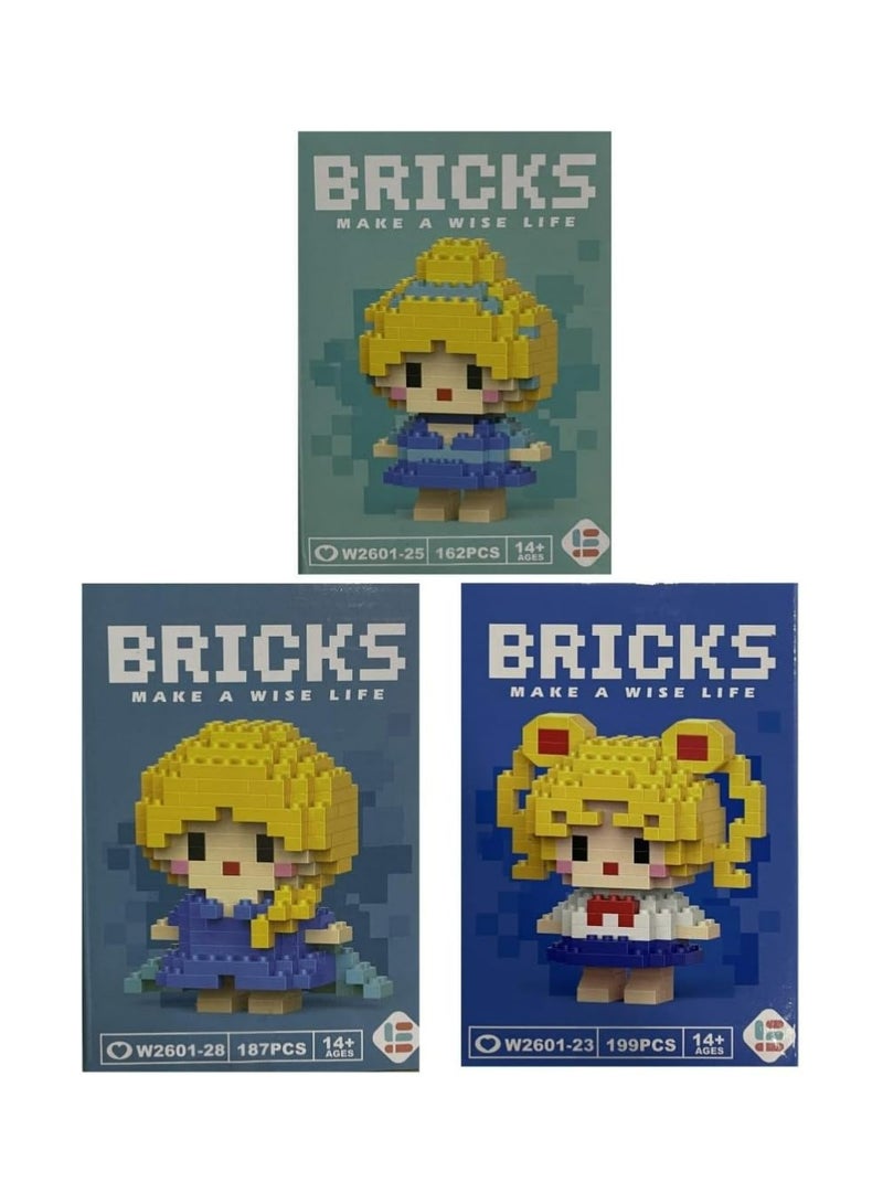 Bricks Micro Mini Building Blocks Anime Character Set (500+ Pieces), Ages +14, Toys Gifts for Kids and Adults (3 Pack) - Image 1