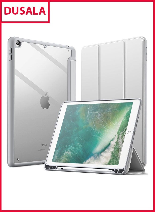 DUSALA Case for iPad 9.7-Inch (6th/5th Generation, 2018/2017) with Pencil Holder, Slim Stand Protective Cover with Clear Transparent Back Shell for iPad Pro 9.7 inch Tablet, Support Auto Wake/Sleep, (Grey) - Image 1