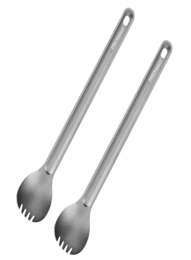HWZBBEN 2pcs Ti Long Handle Spork Cutlery for Outdoor Camping Backpacking Picnic - Image 1
