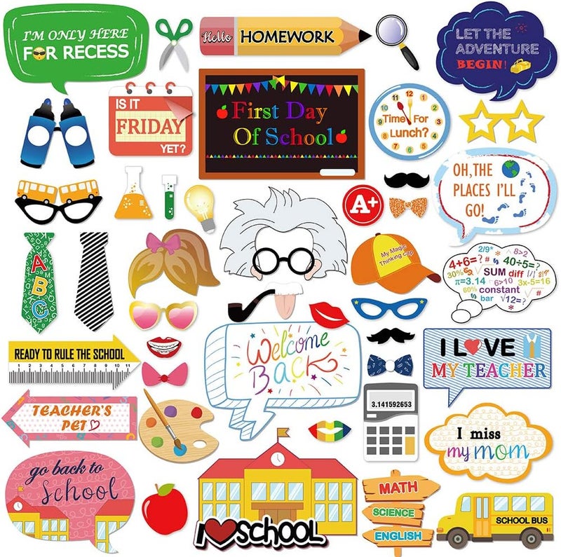 Konsait 46Count Back to School Photo Booth Props First Day of School Welcome DecorationsApple Pencil Stationery Chalkboard Decor for New Grade Celebrating Classroom Kindergarten Party Supplies - Image 2