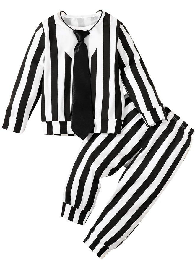 Happidoo Toddler Boy Halloween Costume Outfit Little Boy Black and White Striped Clothes (White,3 T - Image 1