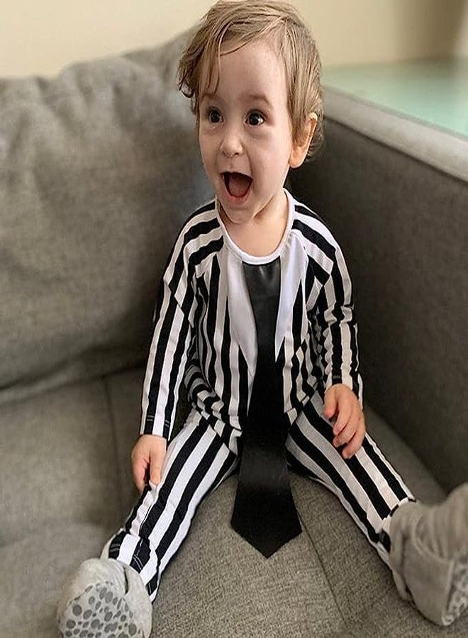 Happidoo Toddler Boy Halloween Costume Outfit Little Boy Black and White Striped Clothes (White,3 T - Image 4