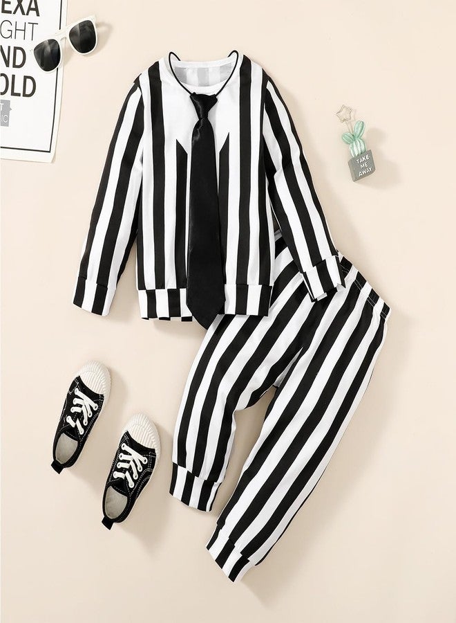 Happidoo Toddler Boy Halloween Costume Outfit Little Boy Black and White Striped Clothes (White,3 T - Image 5