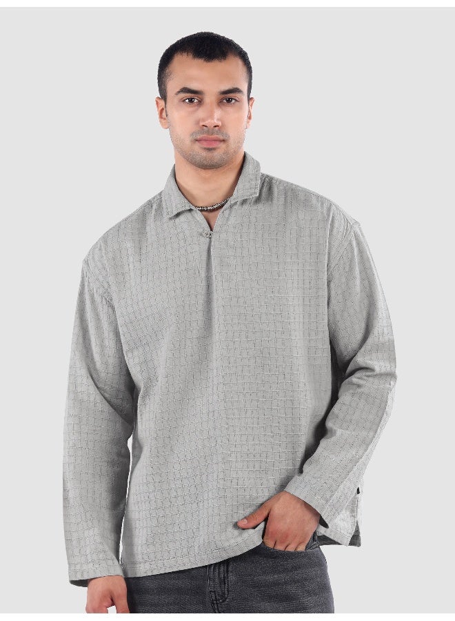 Beyoung Light Grey Pullover Kurta Shirt  - Image 1