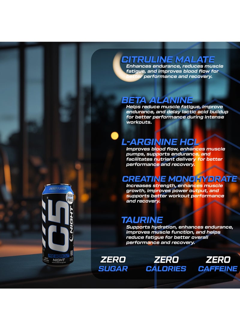 C5 Energy C5 Energy Drink Night Energy Flavour, Pre Workout, Zero Caffeine, Sugar Free, Zero Calories with Beta Alanine, L-Arginine 16fl.OZ, 473ml Caffeine Free Preworkout Pack of 12  - Image 4