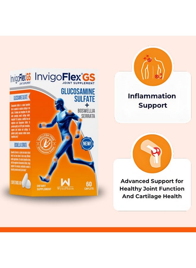إنفيجو فليكس كبريتات الجلوكوزامين من INVIGOFLEX (خالية من المحار والصوديوم وآمنة للنباتيين) خالية من الكائنات المعدلة وراثيًا وخالية من الجلوتين - مع نبات البوسويليا سيراتا - مكمل غذائي ممتاز للمفاصل GS - عبوتان - Image 1