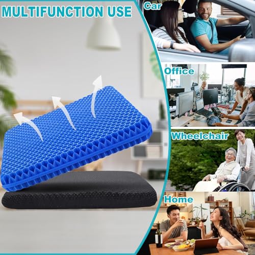 BIGXEN Gel Seat Cushion, Double Layer Gel Cushion with Non-Slip Cover, Cool Egg Chair Sea for Pressure Relief, Breathable Honeycomb for Office Chair Wheelchair Car Seat-1PCS (Square) - Image 5