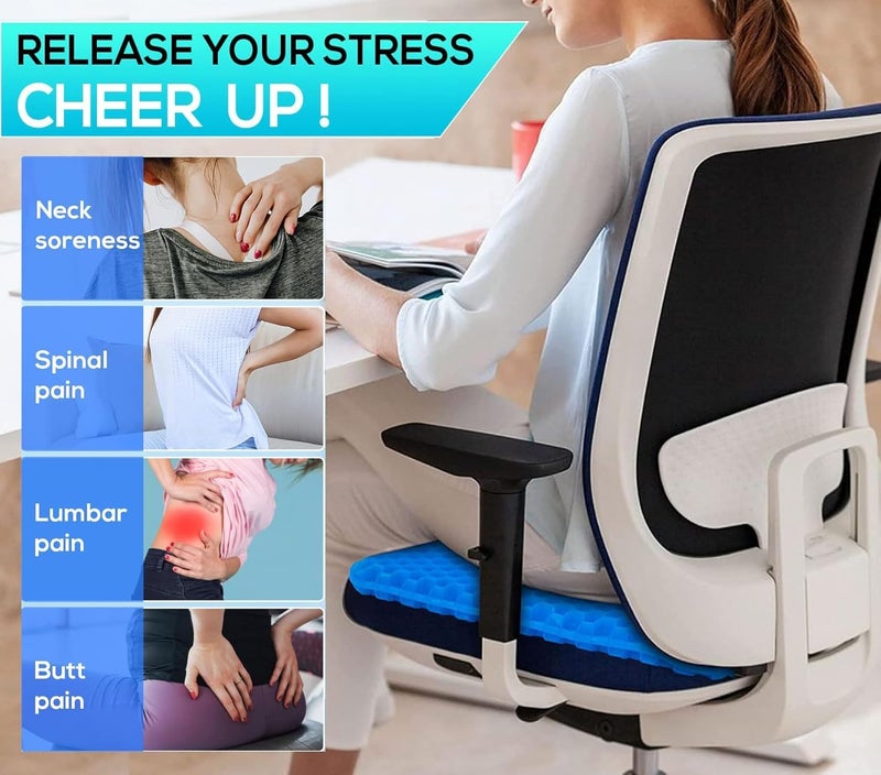 BIGXEN Gel Seat Cushion, Double Layer Gel Cushion with Non-Slip Cover, Cool Egg Chair Sea for Pressure Relief, Breathable Honeycomb for Office Chair Wheelchair Car Seat-1PCS (Square) - Image 4