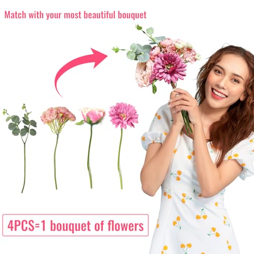 Zerzsy Artificial Flowers Bouquets, 4PCS Mixed Pink Artificial Peonies,Fake Flower Holding Flowers Wedding Bouquet for Bride Spring Home Desk Decor - Image 3
