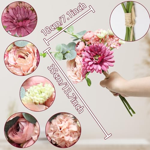 Zerzsy Artificial Flowers Bouquets, 4PCS Mixed Pink Artificial Peonies,Fake Flower Holding Flowers Wedding Bouquet for Bride Spring Home Desk Decor - Image 2