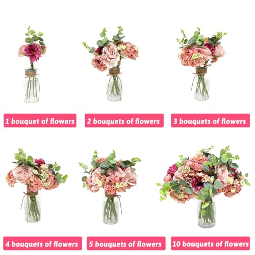Zerzsy Artificial Flowers Bouquets, 4PCS Mixed Pink Artificial Peonies,Fake Flower Holding Flowers Wedding Bouquet for Bride Spring Home Desk Decor - Image 4