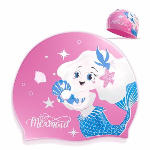 Konex Waterproof Silicone Swimming Cap for Kids | Snug Fit, Anti-Tear & Stretchable | Gentle on Skin with Full Head Coverage & Hair Protection -(Pink) - Image 5