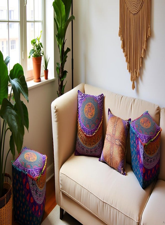 CRAFT KALA Mandala Meditation Floor Pillows Square Pillow Cover Seating Decorative Adults Bohemian Floor Cushion Cover Outdoor Living Room Throw Ottoman Poufs Cover 18X18X14 inches, Multi Six Color - Image 4
