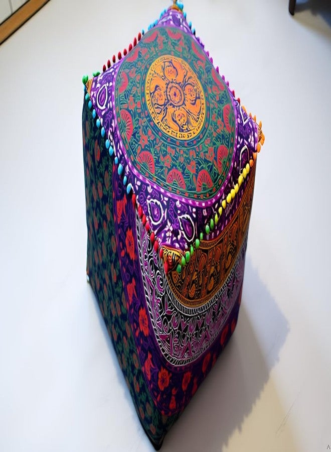 CRAFT KALA Mandala Meditation Floor Pillows Square Pillow Cover Seating Decorative Adults Bohemian Floor Cushion Cover Outdoor Living Room Throw Ottoman Poufs Cover 18X18X14 inches, Multi Six Color - Image 1