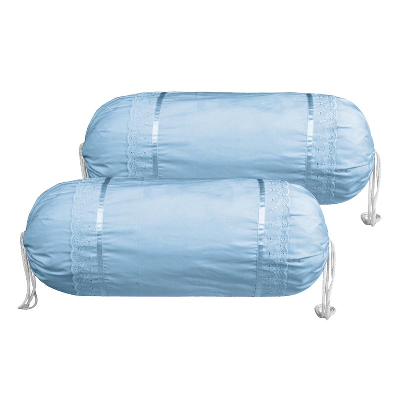 Kuber Industries Kuber Industries Bolster Covers | Cotton Bolster Cover Set | Diwan Bolster Cover Set | Plain Lace Print Masand Cover | 16x32 Inch | Pack of 2 | Sky Blue - Image 1