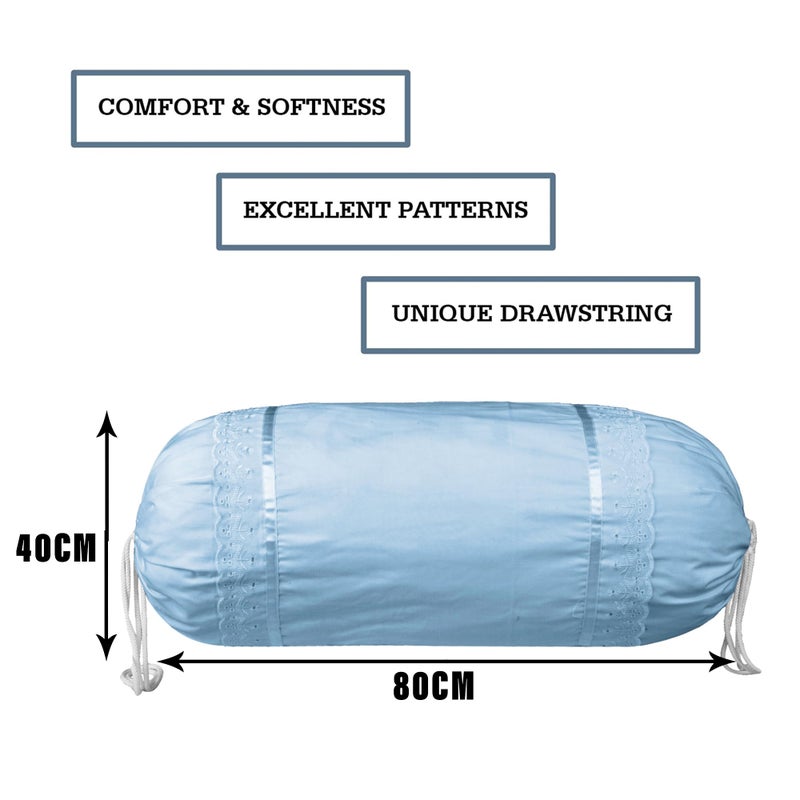 Kuber Industries Kuber Industries Bolster Covers | Cotton Bolster Cover Set | Diwan Bolster Cover Set | Plain Lace Print Masand Cover | 16x32 Inch | Pack of 2 | Sky Blue - Image 3
