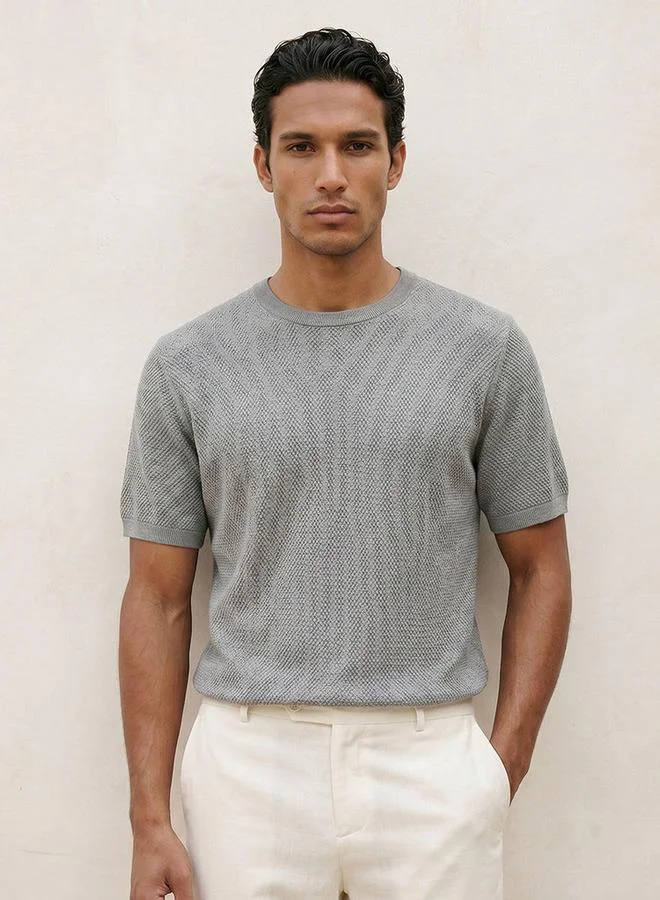 Iconic GREY POPCORN CREW NECK FLAT TEE for Men | Best Price UAE