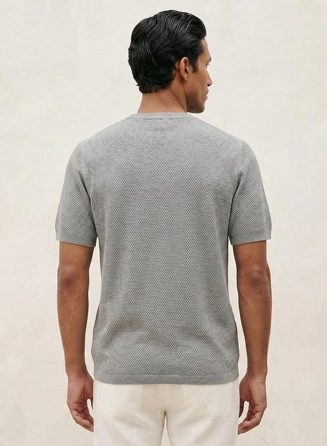 Iconic GREY POPCORN CREW NECK FLAT TEE for Men | Best Price UAE