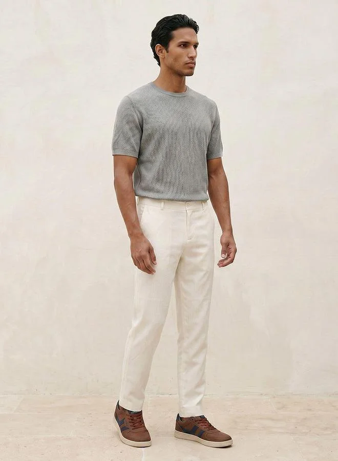 Iconic GREY POPCORN CREW NECK FLAT TEE for Men | Best Price UAE