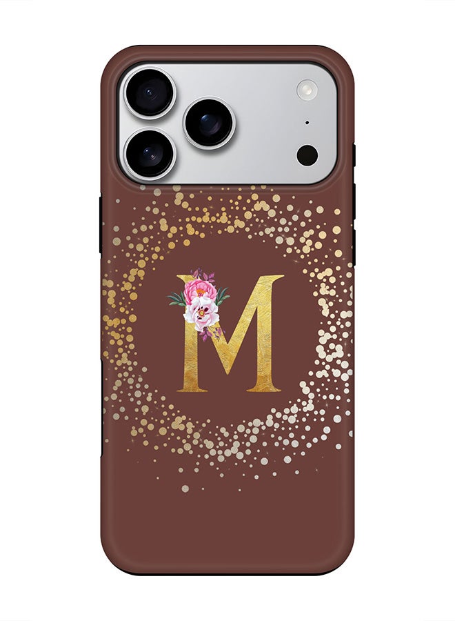 Stylizedd Tough Pro Magnetic Case for iPhone 17 Pro Max, Dual Layer hybrid PC + TPU Mobile Cover Matte - Custom Monogram Floral - M  (Brown )