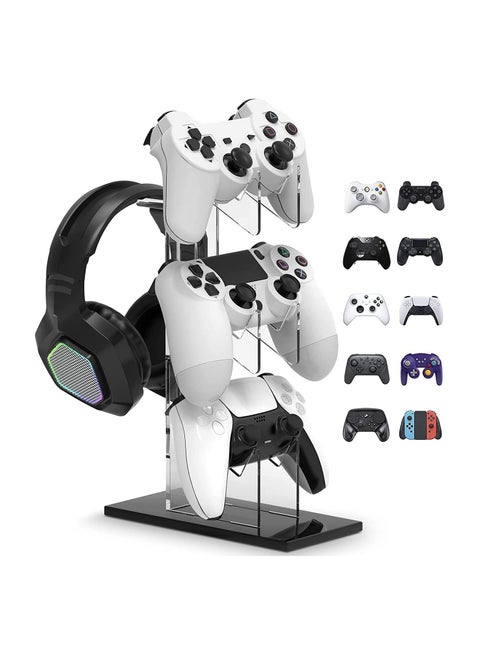 Universal 3 Tier Controller Stand and Headset Holder Game Accessories Storage Bracket for PS5 Pro / Playstation 5 / PS5 Slim / PS4, Controller Holder Headset Stand Gaming Accessories Black
