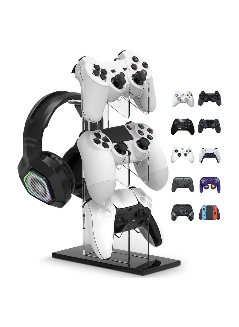 XICEN - Universal 3 Tier Controller Stand and Headset Holder Game Accessories Storage Bracket for PS5 Pro / Playstation 5 / PS5 Slim / PS4, Controller Holder Headset Stand Gaming Accessories Black - Image 1