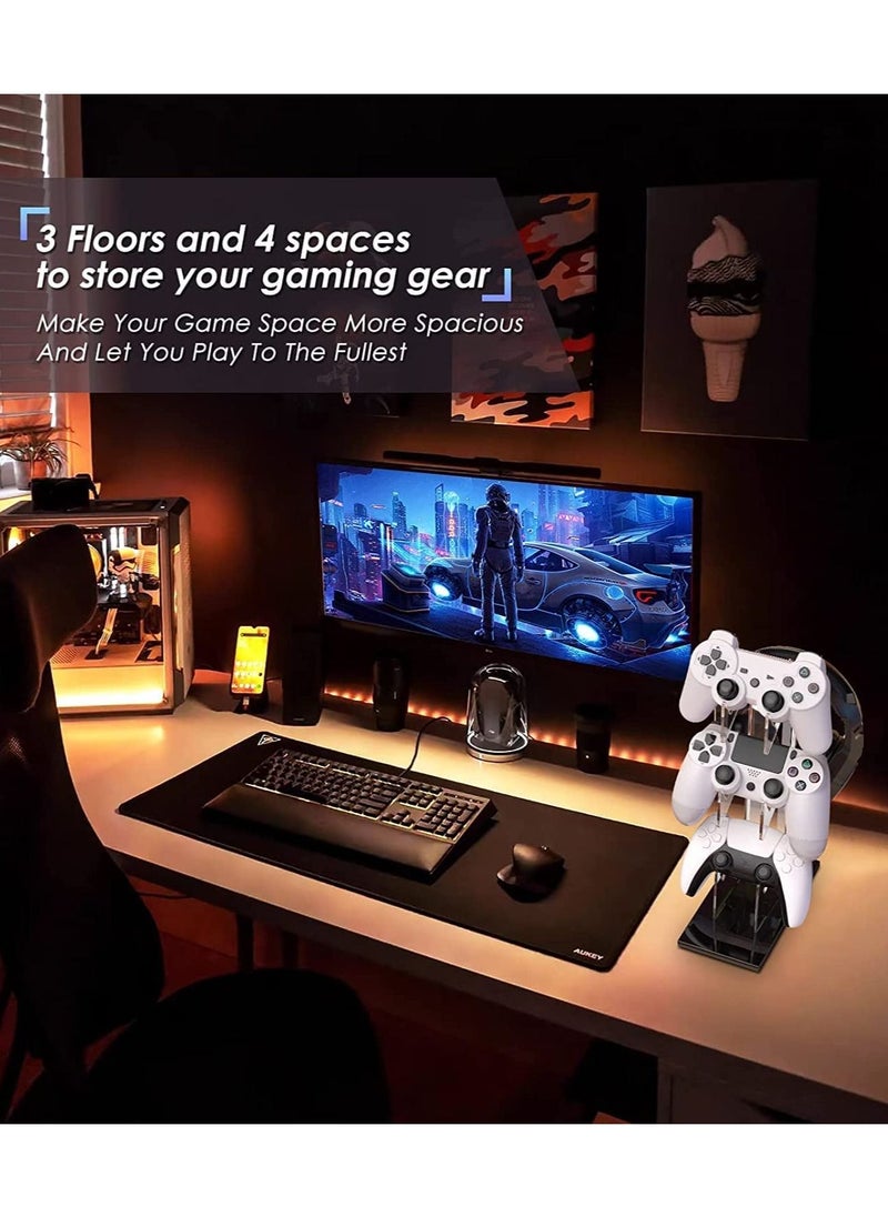 XICEN - Universal 3 Tier Controller Stand and Headset Holder Game Accessories Storage Bracket for PS5 Pro / Playstation 5 / PS5 Slim / PS4, Controller Holder Headset Stand Gaming Accessories Black - Image 1