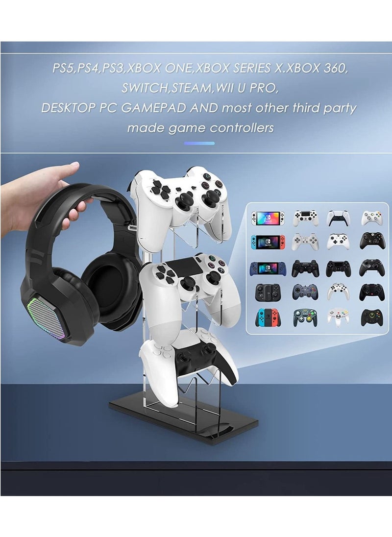 XICEN - Universal 3 Tier Controller Stand and Headset Holder Game Accessories Storage Bracket for PS5 Pro / Playstation 5 / PS5 Slim / PS4, Controller Holder Headset Stand Gaming Accessories Black - Image 1