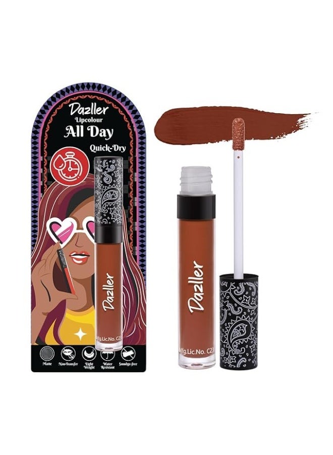 دازلير أحمر شفاه دازلر سريع الجفاف طوال اليوم، فائق اللمعان، مقاوم للتلطخ، مرطب بزبدة الكوكوم، بني (DLC044) - Image 1