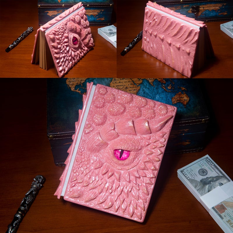 LZlightactor 3D Dragon Eye Embossed Journal Resin Engraving Notebook Dnd Notebook For Dragon Lovers  Blank Paper Hardcover Travel Notepad For Writing Sketchbook Collection Gift Decoration A4 And A5 Size (A5-Pink) - Image 4