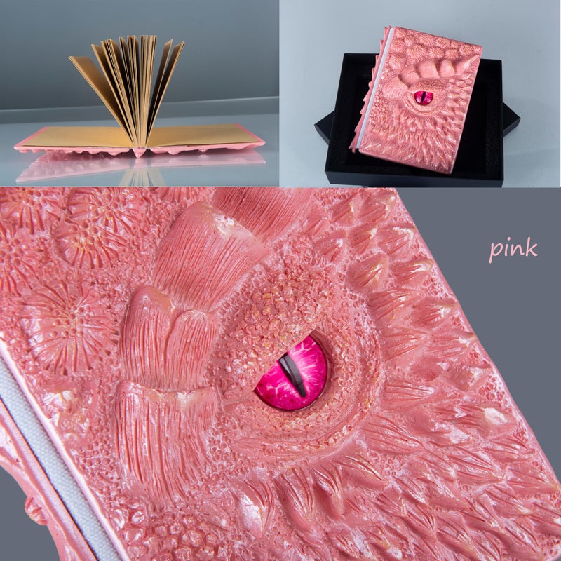 LZlightactor 3D Dragon Eye Embossed Journal Resin Engraving Notebook Dnd Notebook For Dragon Lovers  Blank Paper Hardcover Travel Notepad For Writing Sketchbook Collection Gift Decoration A4 And A5 Size (A5-Pink) - Image 3