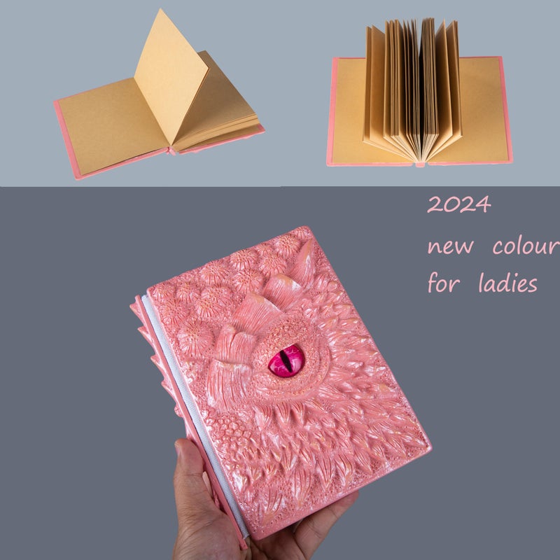LZlightactor 3D Dragon Eye Embossed Journal Resin Engraving Notebook Dnd Notebook For Dragon Lovers  Blank Paper Hardcover Travel Notepad For Writing Sketchbook Collection Gift Decoration A4 And A5 Size (A5-Pink) - Image 5