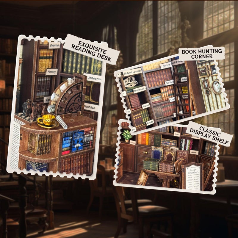 STRUCWOOD Book Nook Kit, DIY Miniature House Kit, 3D Wooden Puzzle Craft Model for Adults 14+, Creative Tiny House Gift for Bookshelf Decor- Hoggor Bookstore - Image 4