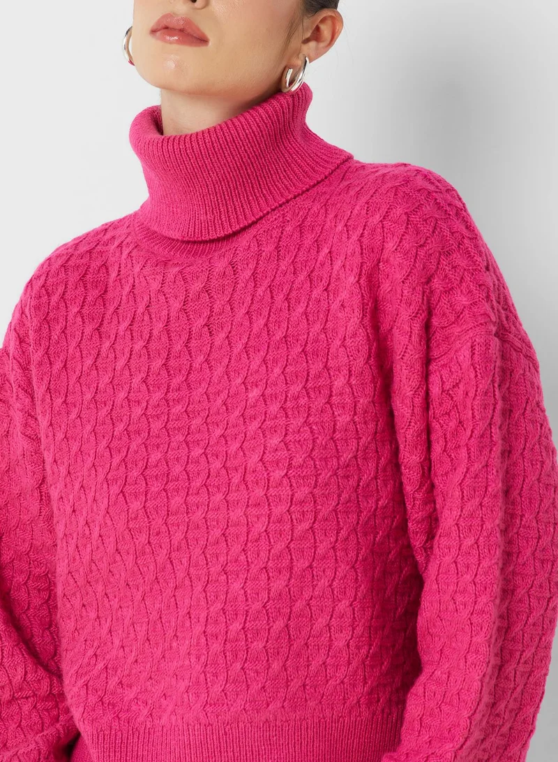 French Connection Turtle Neck Cable Knitted Sweater