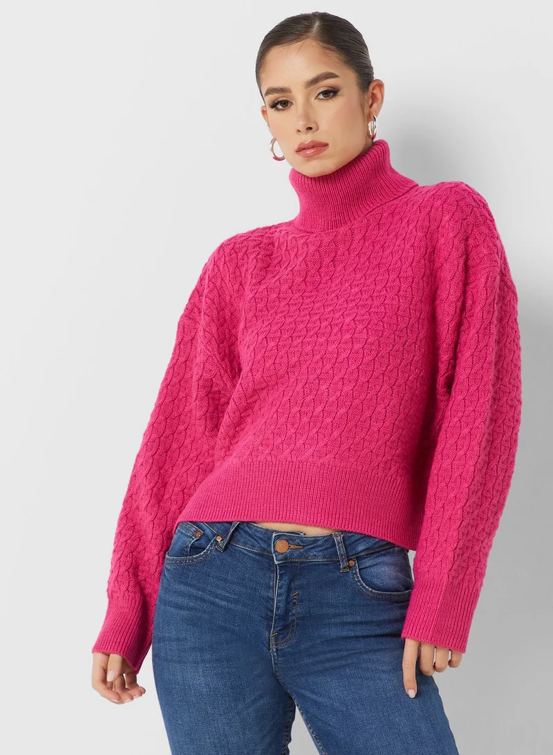 French Connection Turtle Neck Cable Knitted Sweater