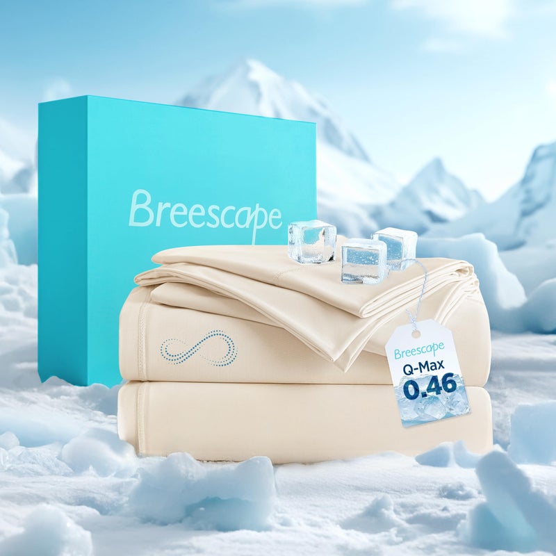 Breescape Cooling Sheet Set Twin Size - BlendTekâ„¢ Dry & Cool Technology for Hot Sleepers and Night Sweats, Q-Max>0.46 Tech, Deep Pocket Up to 18", 360Â° Elastic Band, Ivory - Image 1