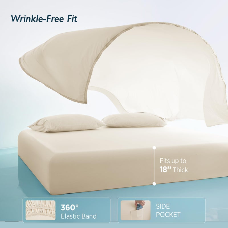 Breescape Cooling Sheet Set Twin Size - BlendTekâ„¢ Dry & Cool Technology for Hot Sleepers and Night Sweats, Q-Max>0.46 Tech, Deep Pocket Up to 18", 360Â° Elastic Band, Ivory - Image 5