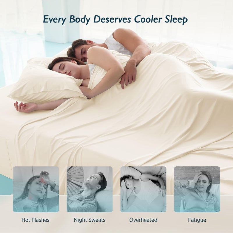 Breescape Cooling Sheet Set Twin Size - BlendTekâ„¢ Dry & Cool Technology for Hot Sleepers and Night Sweats, Q-Max>0.46 Tech, Deep Pocket Up to 18", 360Â° Elastic Band, Ivory - Image 4
