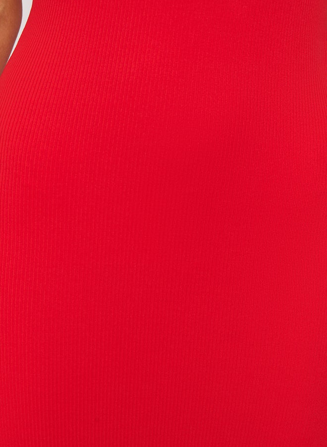 trendyol Red Fitted Square Neck Ribbed Stretchy Knitted Maxi Pencil Dress - Image 5