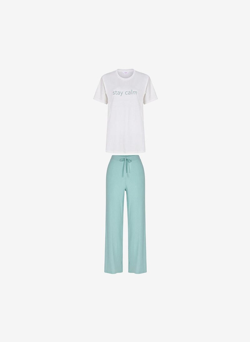 Penti Women Mama Stay Calm Short Sleeve Trousers Mint/Green Set - Image 5