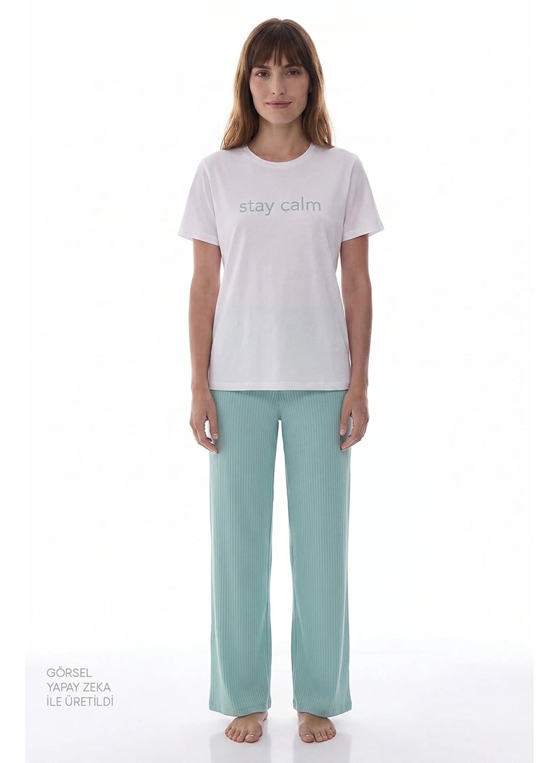 Penti Women Mama Stay Calm Short Sleeve Trousers Mint/Green Set - Image 1