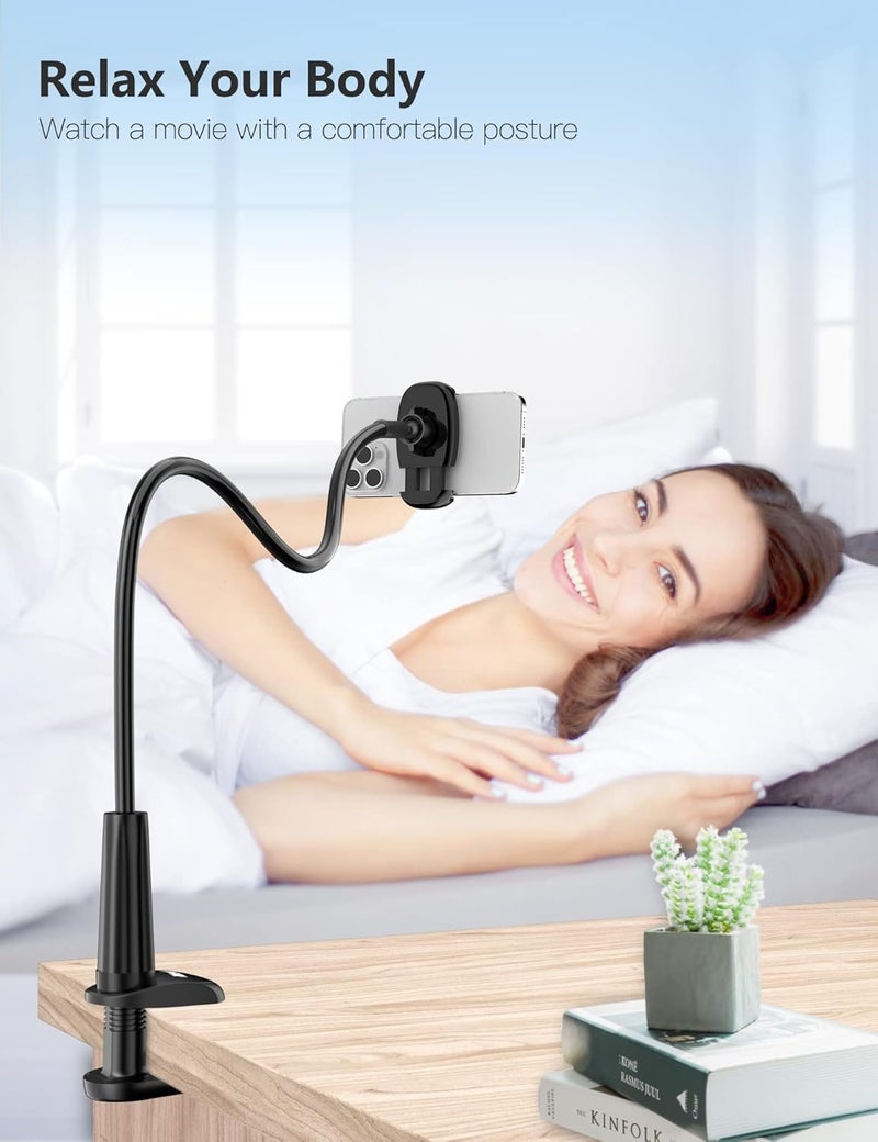 Tryone Gooseneck Phone Holder Stand for Bed Flexible Arm Adjustable Cell Phones Mount Clamp on Desk Bedframe Compatible with iPhone 14 Pro Max 13 12 11 X SE Series/Samsung S22 or Other 4"-7" Devices - Image 2