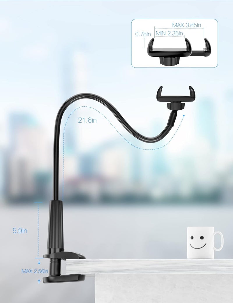Tryone Gooseneck Phone Holder Stand for Bed Flexible Arm Adjustable Cell Phones Mount Clamp on Desk Bedframe Compatible with iPhone 14 Pro Max 13 12 11 X SE Series/Samsung S22 or Other 4"-7" Devices - Image 5