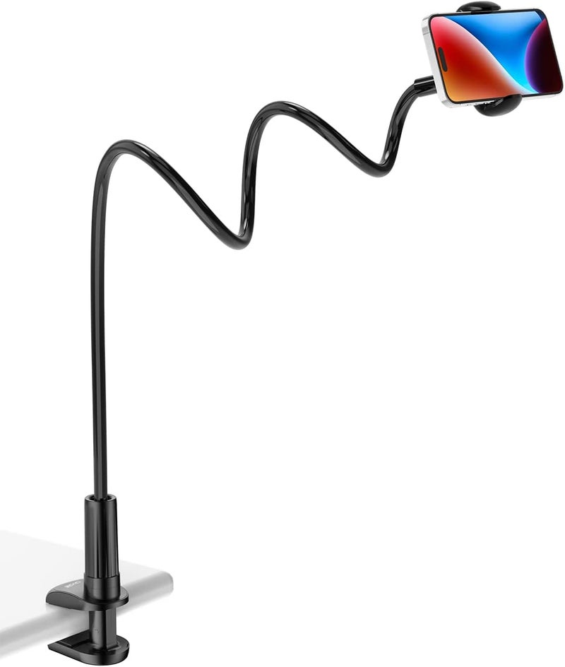 Tryone Gooseneck Phone Holder Stand for Bed Flexible Arm Adjustable Cell Phones Mount Clamp on Desk Bedframe Compatible with iPhone 14 Pro Max 13 12 11 X SE Series/Samsung S22 or Other 4"-7" Devices - Image 1