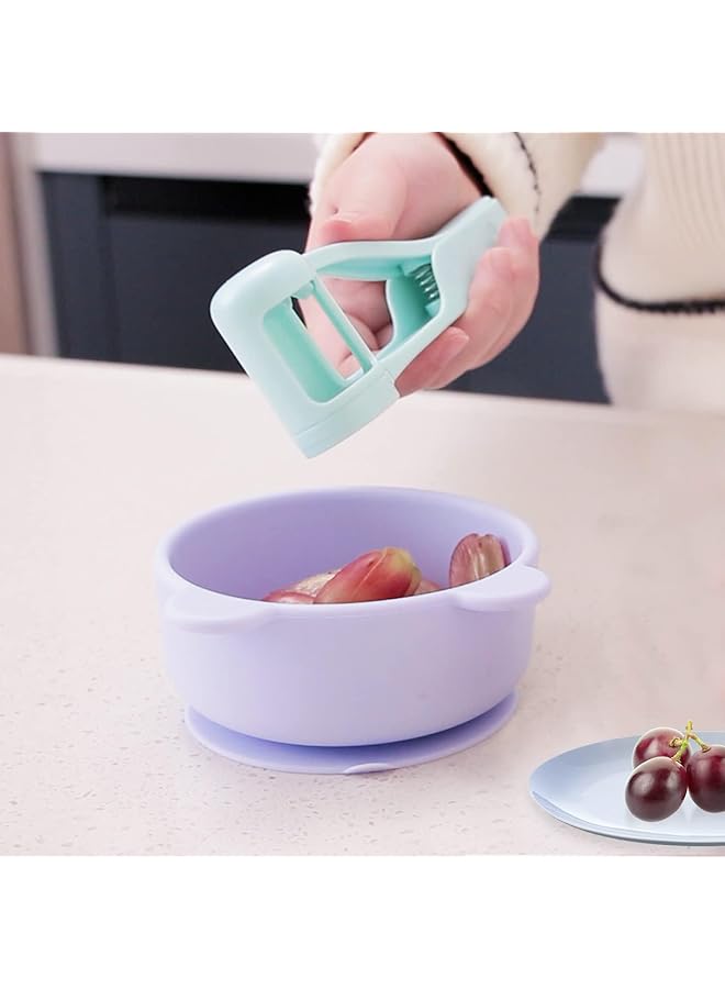 كاست ويف قطاعة عنب للأطفال، قطاعة فواكه من الفولاذ المقاوم للصدأ، قطاعة ربع عنب، مناسبة لتزيين كعكة سلطة الفاكهة والخضروات، أداة مطبخ لتقطيع الفاكهة (أزرق) - Image 2