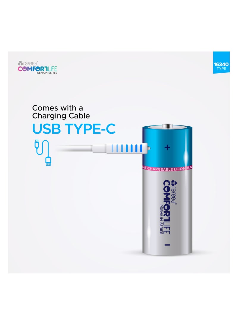 Rafeed 16340 Rechargeable batteries set/2, lithium-ion, Type-C charging 5VDC/320mA, with 2in1 cable, 3.7V, 700mAh, 2500mWh - Image 2