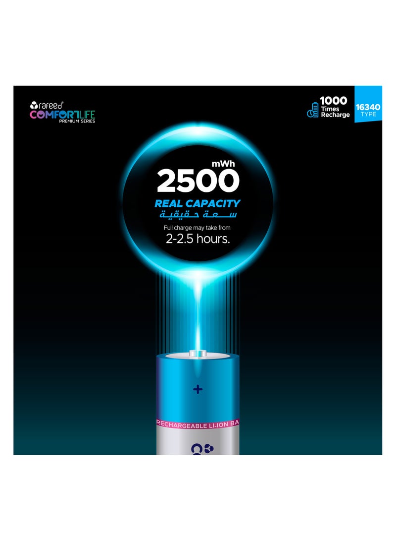 Rafeed 16340 Rechargeable batteries set/2, lithium-ion, Type-C charging 5VDC/320mA, with 2in1 cable, 3.7V, 700mAh, 2500mWh - Image 3