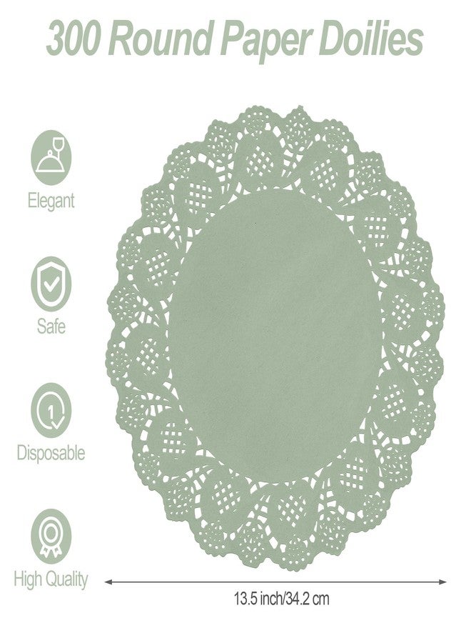 MCEAST 300 Pack Round Sage Green Paper Doilies 13.5 Inches Lace Paper Place Mats Rustic Scallop Doily Disposable Table Pads for Food Cakes Crafts Party Weddings Tableware Decor - Image 2