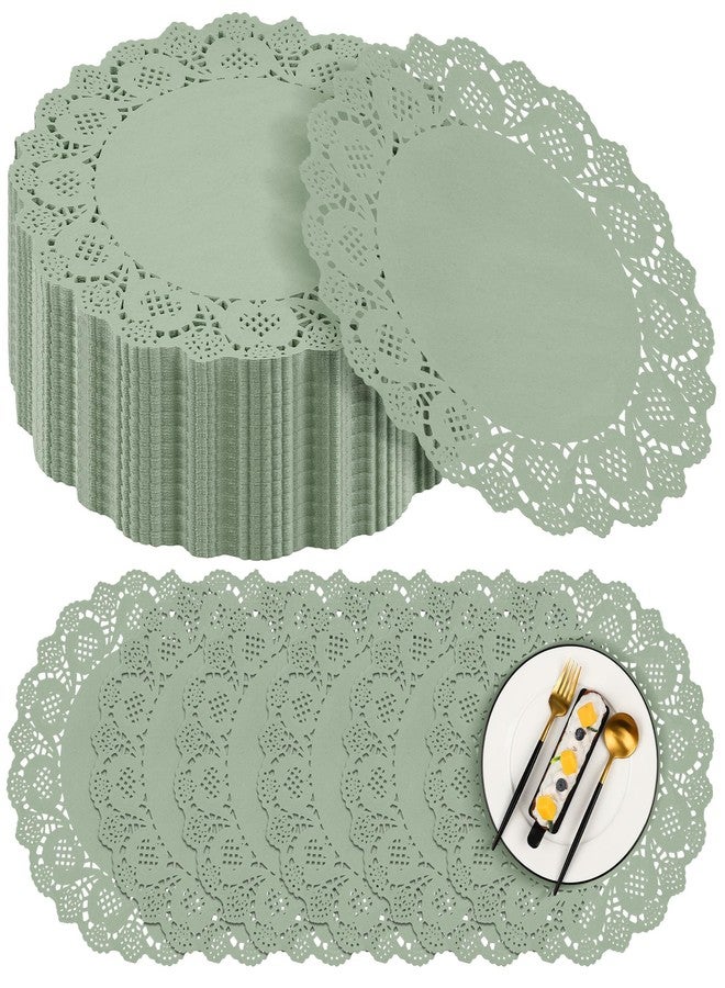 MCEAST 300 Pack Round Sage Green Paper Doilies 13.5 Inches Lace Paper Place Mats Rustic Scallop Doily Disposable Table Pads for Food Cakes Crafts Party Weddings Tableware Decor - Image 1