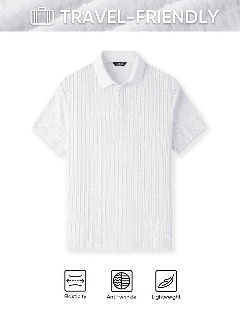 JMIERR Mens Polo Shirt Short Sleeve Casual Fashion Vintage Shirts Button Down Knit Golf Men Gift, L, White - Image 5